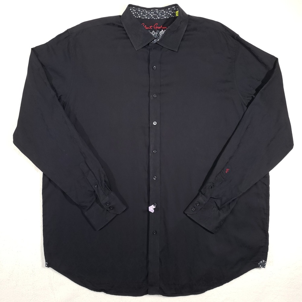Robert Graham Button Down Shirt‎ Mens 2XLT Black Jacquard Paisley Long Sleeve